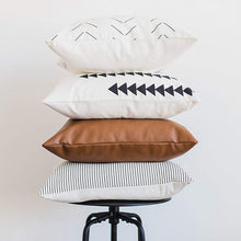 Load image into Gallery viewer, Throw Pillow Set of 4, Faux leather and cotton accent pillows