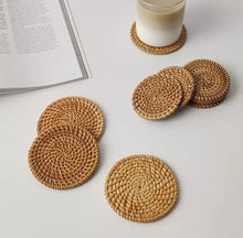 Load image into Gallery viewer, Rattan Coasters, Table Décor Set of 4
