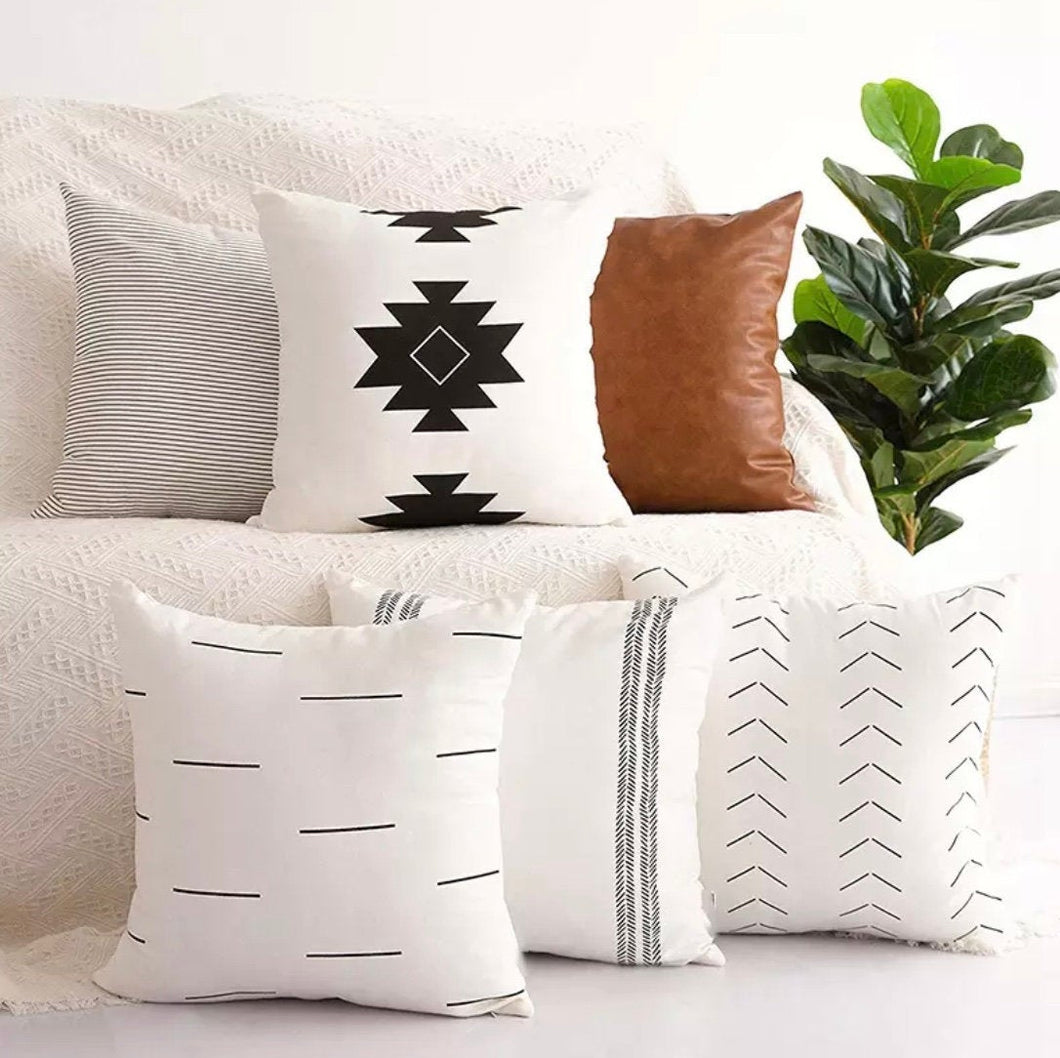 Throw Pillow Set 6, 18x18 Vegan leather throw pillow, Modern Minimal Accent Pillow Covers